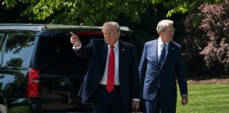 Donald Trump outdoors during remarks as US-Iran deal claims raise questions before the G7